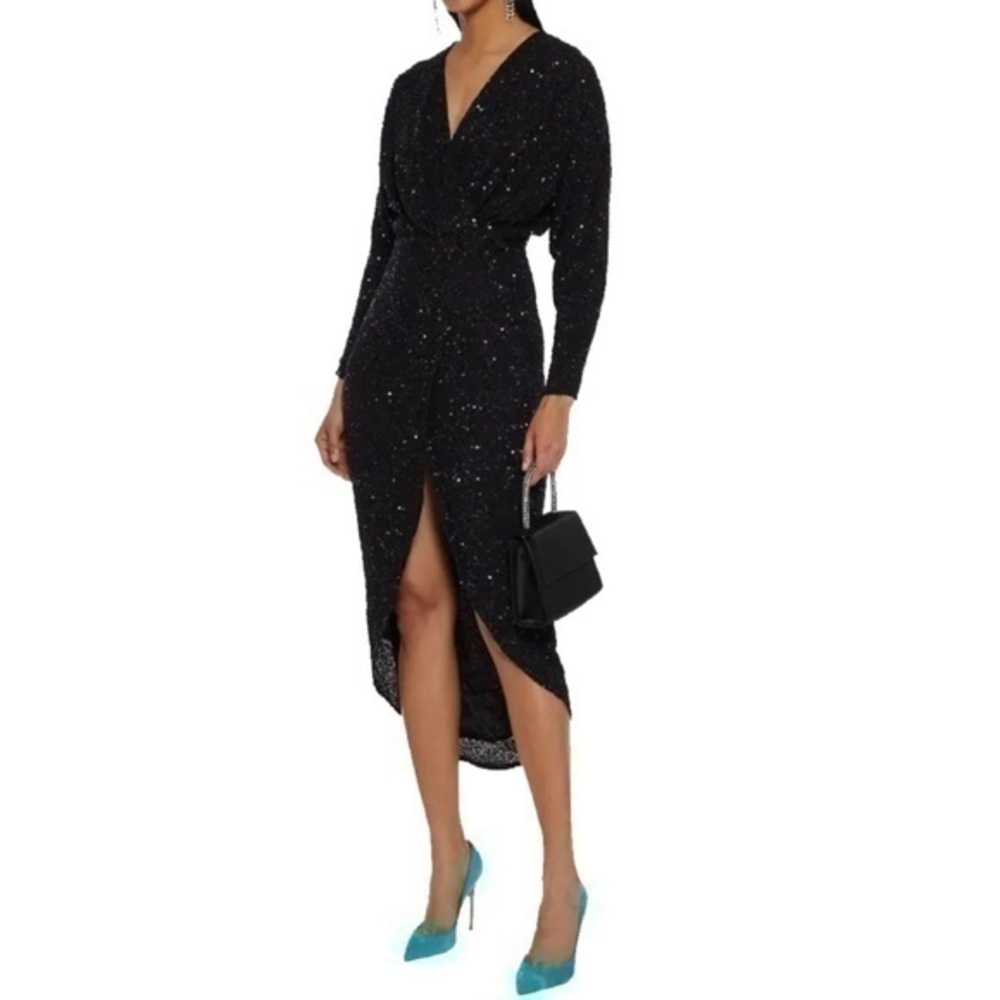 RETROFÊTE Jasminie Embellished Chiffon Midi Wrap Dress Size Medium